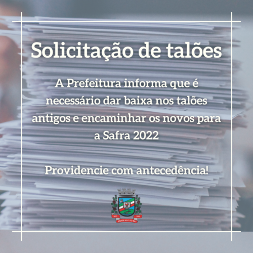 Prefeitura inicia período para solicitação de novos talões